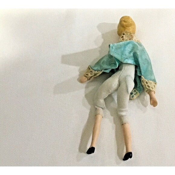 Vintage Porcelain Dollhouse Doll Victorian Green Dress 5 1/2 “ - Picture 3 of 5